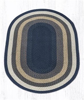 Lt. Blue/Dk. Blue/Mustard Oval Braided Rug 4'x6'