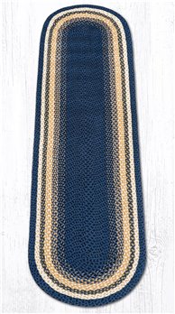 Lt. Blue/Dk. Blue/Mustard Oval Braided Rug 2'x8'