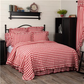 Annie Buffalo Red Check Ruffled Queen Quilt Coverlet 90Wx90L