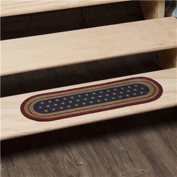 Liberty Stars Flag Jute Stair Tread Oval Latex 8.5x27