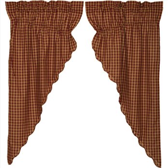Burgundy Check Scalloped Prairie Short Panel Set of 2 63x36x18