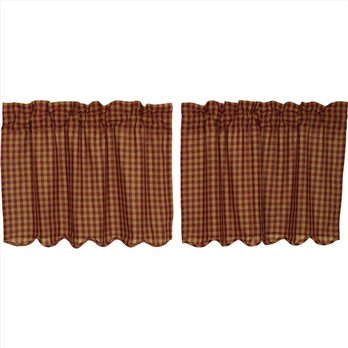 Burgundy Check Scalloped Tier Set of 2 L24xW36