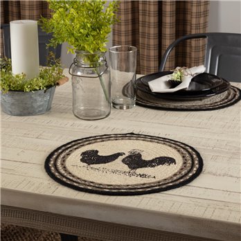 Sawyer Mill Charcoal Poultry Jute Tablemat 13 Set of 6