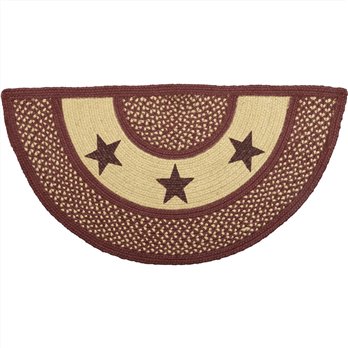 Burgundy Red Primitive Jute Rug Half Circle Stencil Stars w/ Pad 16.5x33