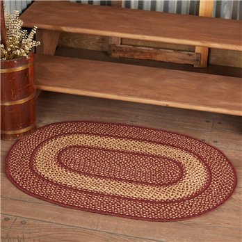 Burgundy Red Primitive Jute Rug Oval w/ Pad 24x36