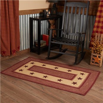 Burgundy Red Primitive Jute Rug Rect Stencil Stars w/ Pad 36x60