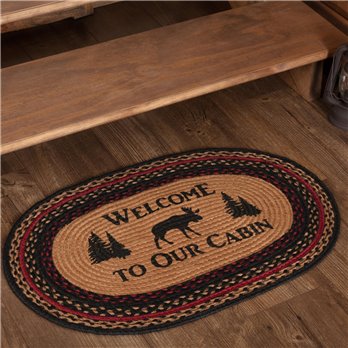 Cumberland Stenciled Moose Jute Rug Oval Welcome to the Cabin 20x30