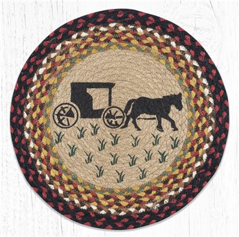 Amish Buggy Printed Round Braided Placemat 15"x15"