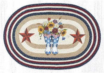 American Boots with Barn Stars Oval Braided Rug 20"x30"