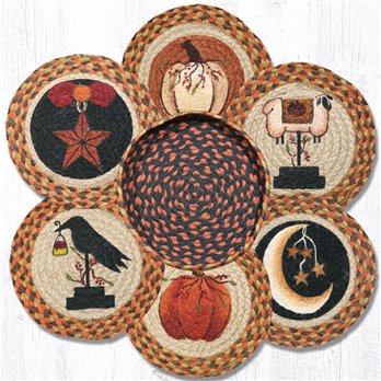 Autumn Braided Trivets in a Basket 10"x10", Set of 6