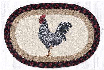 Black & White Rooster Printed Oval Braided Swatch 10"x15"