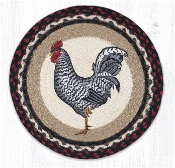 Black & White Rooster Round Braided Chair Pad 15.5"x15.5"