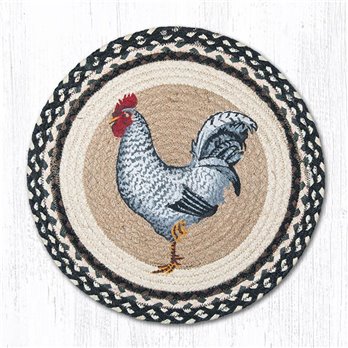 Black & White Rooster Round Braided Chair Pad 15.5"x15.5"