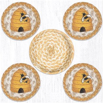 Beehive Braided Coasters in a Basket 5"x5" (Set of 4)