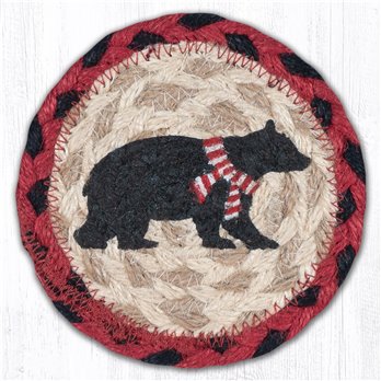 Bear Red Stripe Scarf Printed Braided Coaster 5"x5" Set of 4