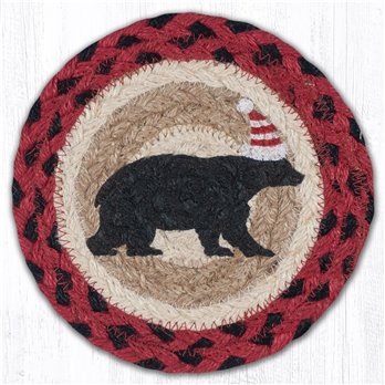Bear Red Stripe Hat Round Large Braided Coaster 7"x7" Set of 4