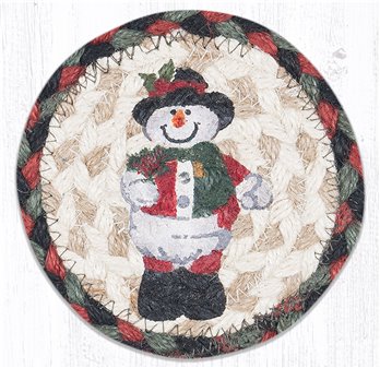 Snowman in Top Hat Printed Braided Coaster 5"x5" Set of 4