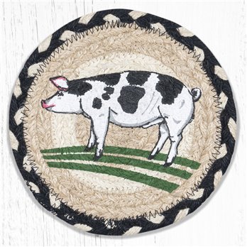 Pig Round Large Braided Coaster 7"x7" Set of 4