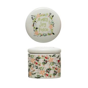 Holiday Stoneware Container with Lid - Merry Joy Peace