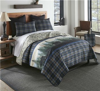 Bear Journey Blue 3 Piece King Quilt Set