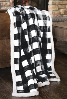 Black & White Lumberjack Buffalo Plaid Sherpa Throw Blanket 54" x 68"