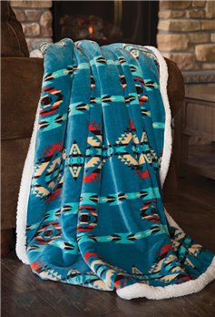 Carstens Turquoise Southwest Plush Sherpa Throw Blanket