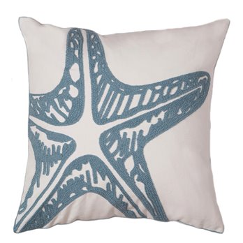 Blue Starfish Chain Stitch Decorative Throw Pillow 18" x 18"