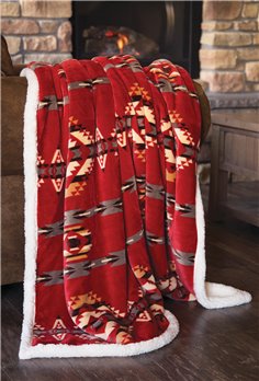 Carstens Red Southwest Plush Sherpa Throw Blanket