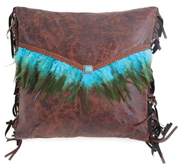 Carstens Turquoise Feather Southwestern Throw Pillow 18" x 18"