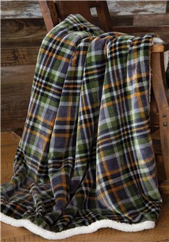 Orange Sage Striped Plaid Sherpa Throw Blanket 54" x 68"