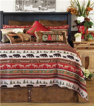 Cabin and Lodge Stripe Rustic Quilt Set, Queen