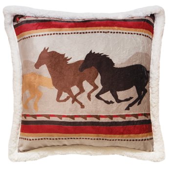 Carstens Wrangler Running Horse Sherpa Fleece Throw Pillow 18x18