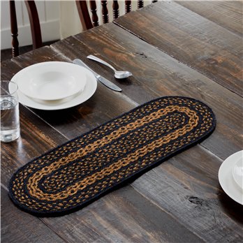 Black &amp; Tan Jute Oval Runner 8x24