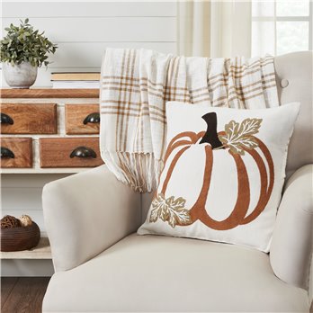 Wheat Plaid Pumpkin Pillow 18x18