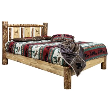 Glacier Cal King Platform Bed w/ Laser Engraved Elk Design