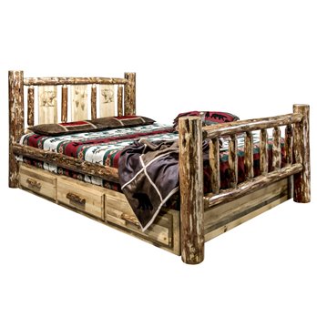 Glacier Cal King Storage Bed w/ Laser Engraved Bear Design