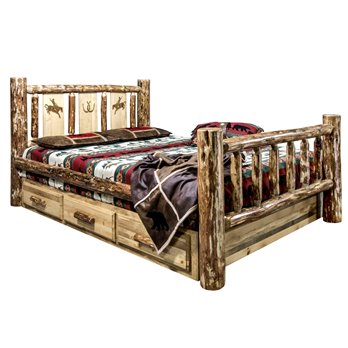 Glacier Cal King Storage Bed w/ Laser Engraved Bronc Design