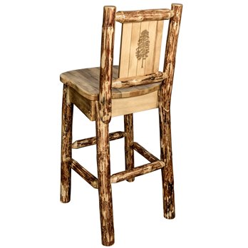 Glacier Counter Height Barstool w/ Back & Laser Engraved Pine Tree Design