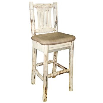 Montana Barstool w/ Back & Upholstered Seat in Buckskin Pattern - Ready to Finish