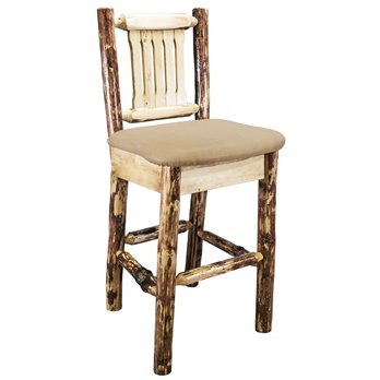 Glacier Barstool w/ Back & Upholstered Seat in Buckskin Pattern