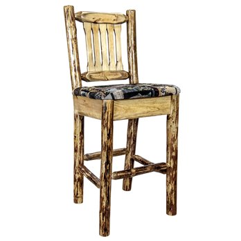 Glacier Barstool w/ Back & Upholstered Seat in Woodland Pattern