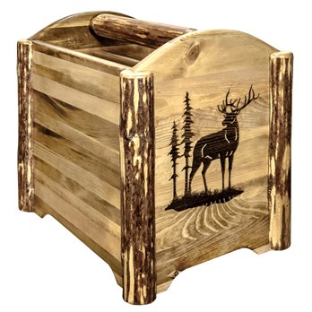 Glacier Magazine Rack w/ Laser Engraved Elk Design