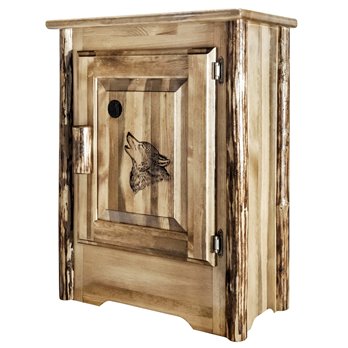 Glacier Right Hinged Accent Cabinet w/ Laser Engraved Wolf Design
