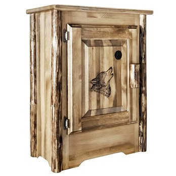 Glacier Left Hinged Accent Cabinet w/ Laser Engraved Wolf Design