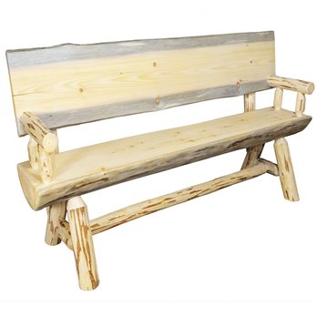 Montana 4 Foot Half Log Bench w/ Back & Arms - Exterior Finish