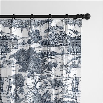 Beau Toile Blue Pinch Pleat Drapery Panel - Pair - Size 40"x132"