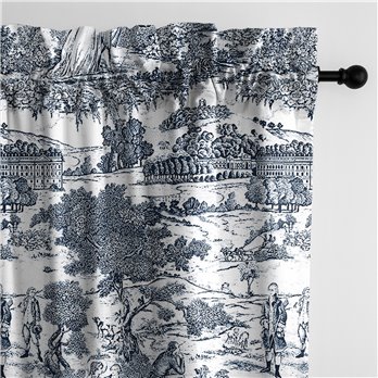 Beau Toile Blue Pole Top Drapery Panel - Pair - Size 50"x120"