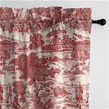 Beau Toile Red Pole Top Drapery Panel - Pair - Size 50"x120"