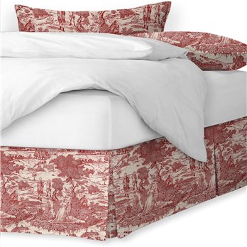 Beau Toile Red Platform Bed Skirt - Size Twin 15" Drop