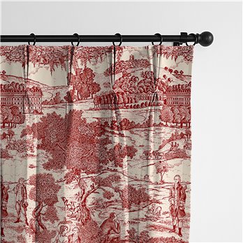 Beau Toile Red Pinch Pleat Drapery Panel - Pair - Size 40"x132"